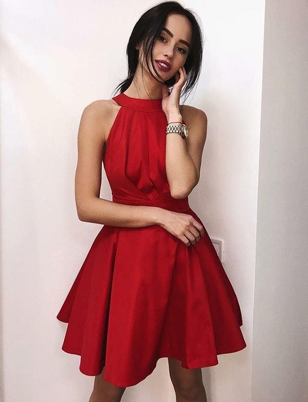 A-Line Sleeveless Jewel Open Back Satin Homecoming Cocktail Dress cg541