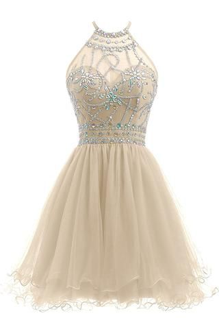 Beaded Halter Homecoming Dress Short cg5636