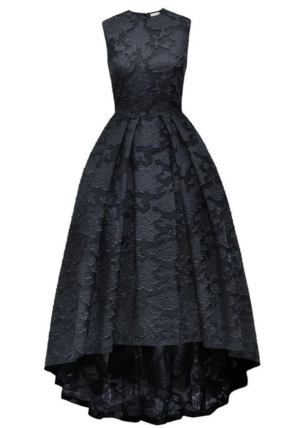 Black lace round neck high low sleeveless A-line long prom dress ,evening dresses cg5653