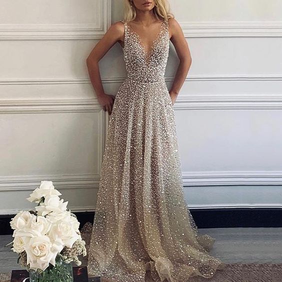 Sexy V-Neck Sparkling Evening prom Dress cg5656