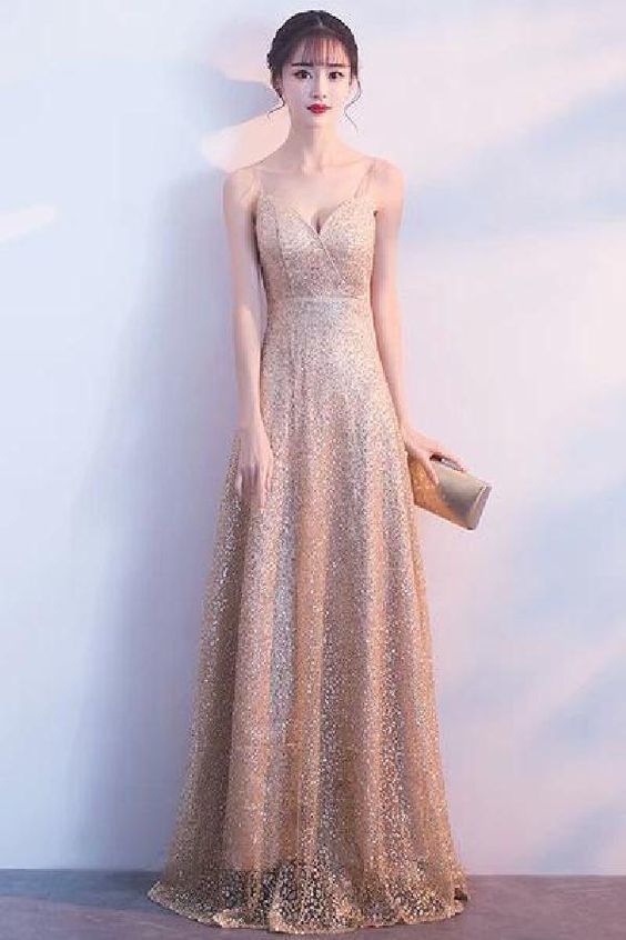 Delightful Prom Dresses Sparkly Long Elegant V-neck Floor Length Graduation Dresses Prom Dresses cg5657