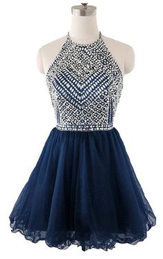 Beaded Top Homecoming Dress with Halter Strap, Back To School Dresses cg5659