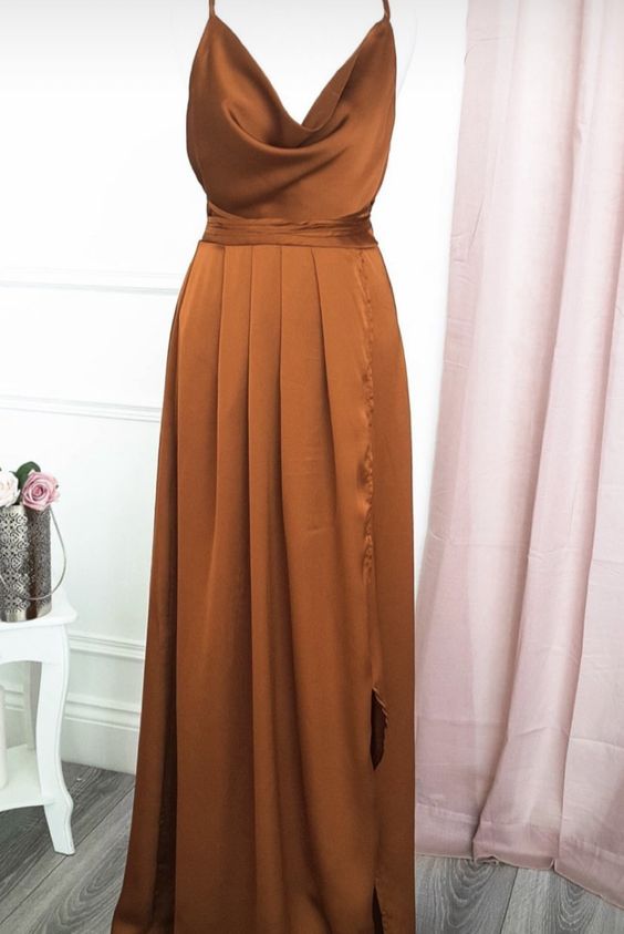 Cheap Spaghetti Straps Simple Popular A-Line V-Neck Chiffon prom Dresses with Split cg5678