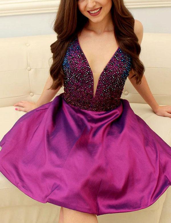 A-Line V Neck Short Homecoming Cocktail Party Dresses With Beading cg569