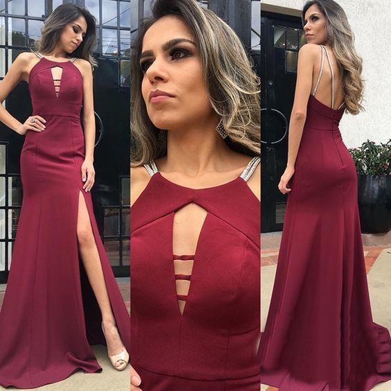 A-line Prom dress, long prom dress , open back prom dress with slit cg5724
