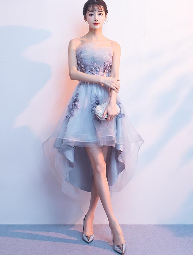Fashionable Tulle High Low New Party Dress With Flower Applique, Party prom Dress cg5754