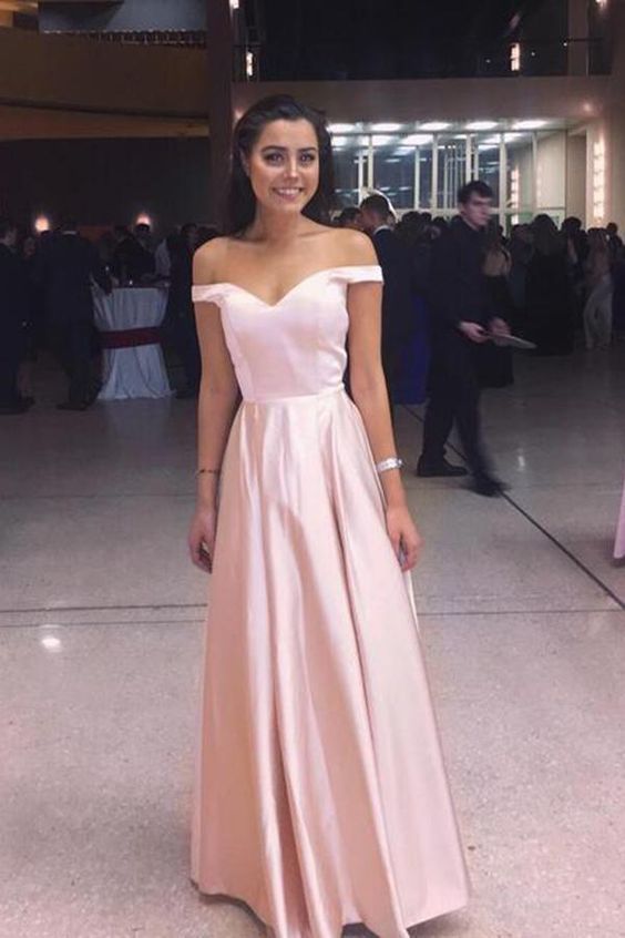 Charming Off the Shoulder Pink Long Prom Dress, Floor Length Evening Dress cg5782