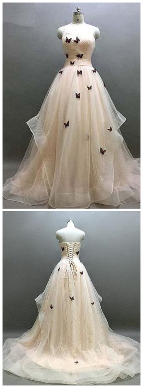 Sweetheart A-line Sweep Train Butterfly Long Prom Dress cg5784