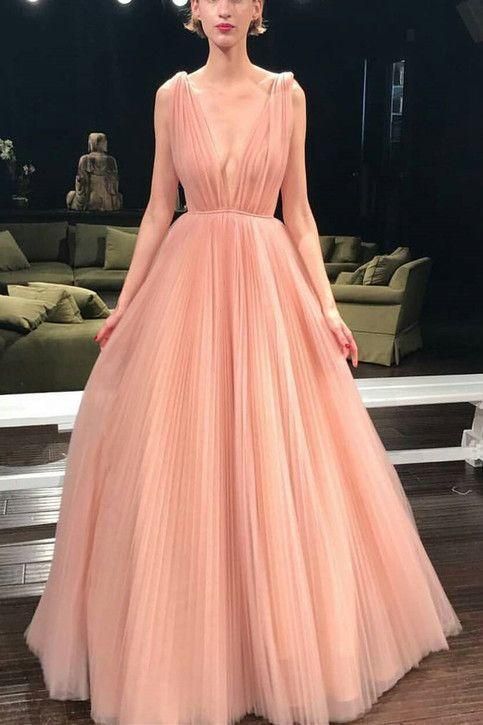 Prom Dress Ball Gown, Simply Gorgeous V Neck Pink Long Prom Dress cg5845