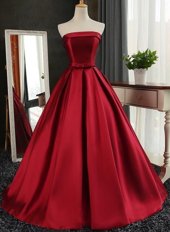 Dark Red Prom Dresses, Gorgeous Formal Gowns, Satin Long Party Dress cg5901