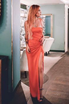 Sexy Orange Prom Dresses Split Side cg5926