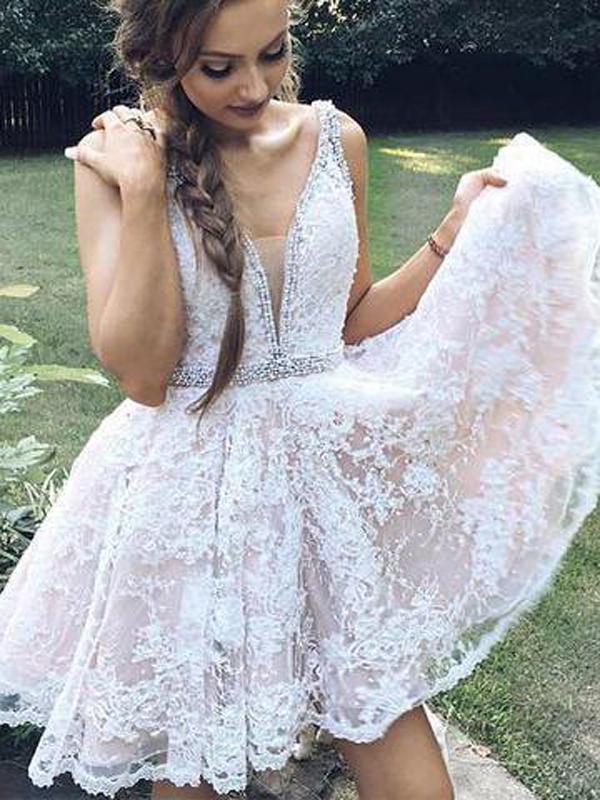 2019 A-Line White Short Homecoming Dresses With Straps,Custom Made Homecoming Dresses cg598
