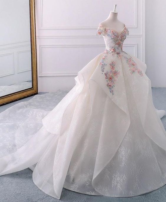 White sweetheart off shoulder lace long prom dress, white evening dress cg6044