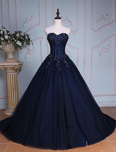 Dark Navy Sweetheart Prom Dress,Long Prom Dresses,Charming Prom Dresses cg6068