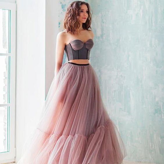 Two Pieces Sweet Heart Prom Dresses, Tulle Backless Prom Dresses, Prom Dresses cg6100