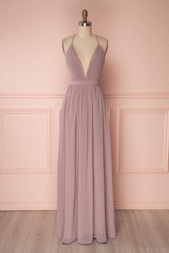 Flowing Lalic Chiffon Pleats Open Back Plunging Neckline Prom Dress cg6302