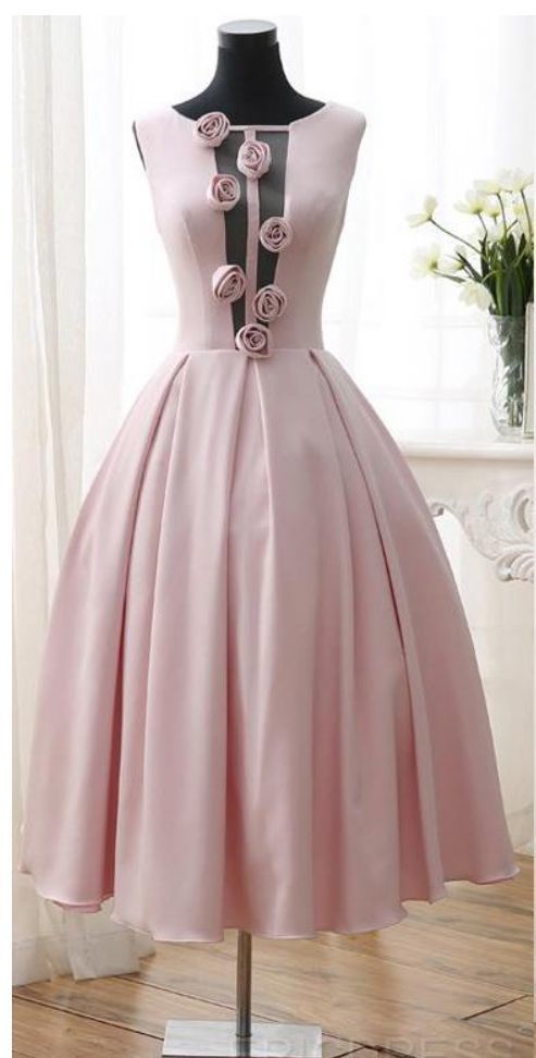 Tea Length Sexy Low V Back Pink Girl Prom Dresses cg6319