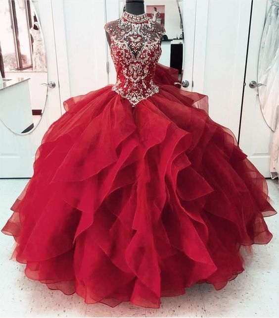 O-Neck Sleeveless Top Beads Ball Gown prom dress ,Tulle Quinceanera Dress cg6339