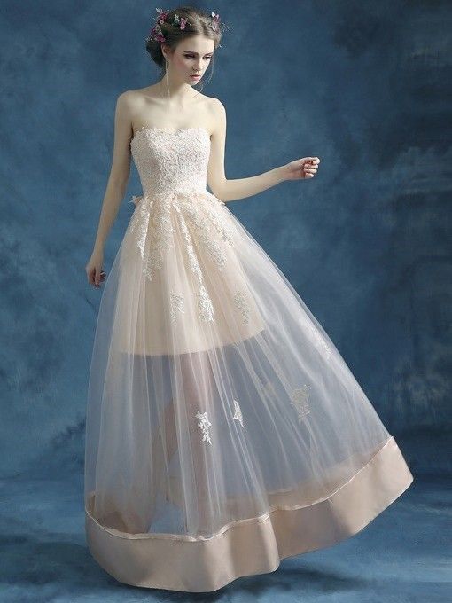 A-line Sweetheart Satin Tulle Floor-length Appliques Lace Perfect Prom Dresses cg6510