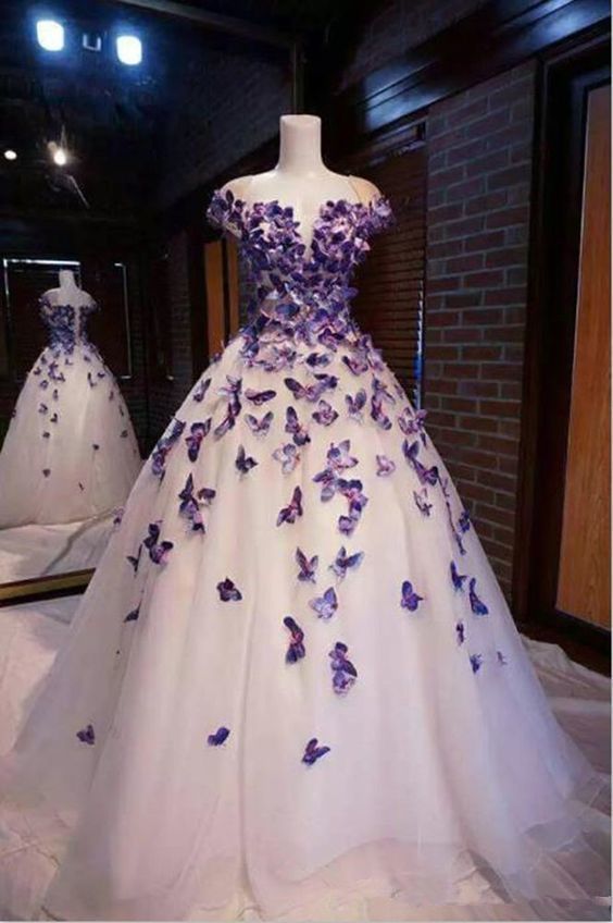 Purple Butterfly Appliques Ball Quinceanera Dress Birthday Party Sweet Gown prom dress cg702