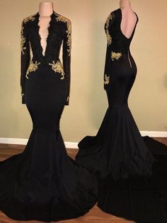 Simple Prom Dress, 2020 Charming Long Sleeve Black V-neck Prom Dresses cg7196
