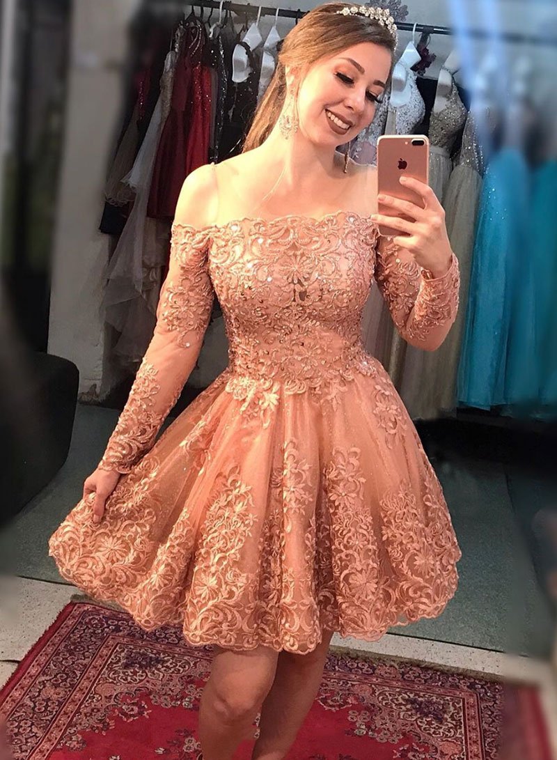 Pink lace tulle short dress, homecoming dress cg723