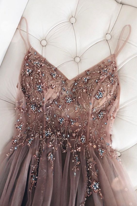 beadede long prom dress with spaghetti straps cg7955