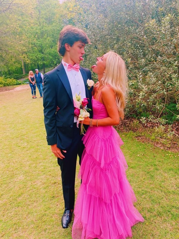 Princess Hot Pink Long Prom Dress Layered Tulle Sleeveless Corset Gown,Evening Dresses cg24859