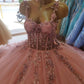 Pink Tulle Appliques Quinceanera Dresses A Line Off Shoulder Evening Dresses    cg25343