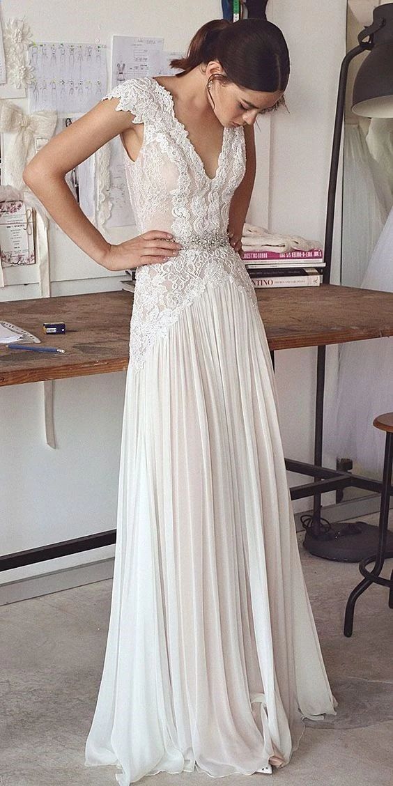 Beach Boho Wedding Dresses Backless Bohemian Lace Tulle Bridal dress prom Gown cg3176