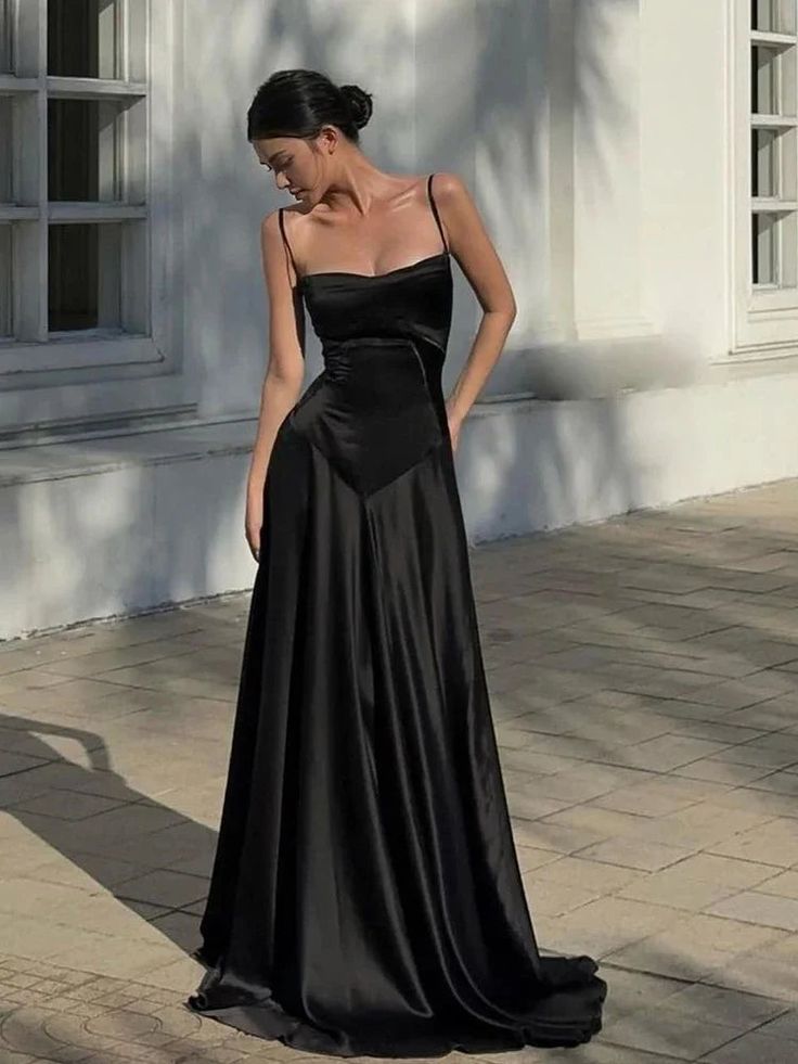 Spaghetti Straps Black Sexy Prom Dress Simple Long Evening Dresses    cg25338