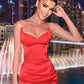 Red Mermaid Bridesmaid Dresses Satin Strapless Leg Split Evening Gowns Prom Dresses    cg14908