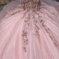 Pink Tulle Appliques Quinceanera Dresses A Line Off Shoulder Evening Dresses    cg25343