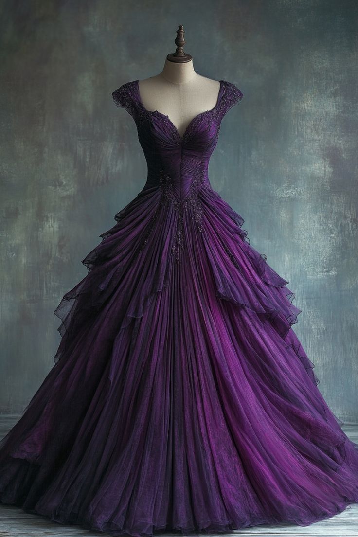 Retro Purple Long Evening Dress Tulle Princess Dresses    cg25336