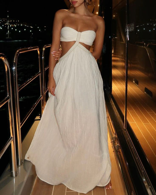 White Sleeveless Long Prom Dress with Split      cg25306