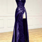 V Neck Satin Lace Long Prom Dress, Lace Long Evening Dress     cg25050