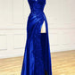 V Neck Satin Lace Long Prom Dress, Lace Long Evening Dress     cg25050