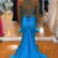 Elegant Blue V Neck Prom Dress With Split,Blue Formal Dress   cg25071