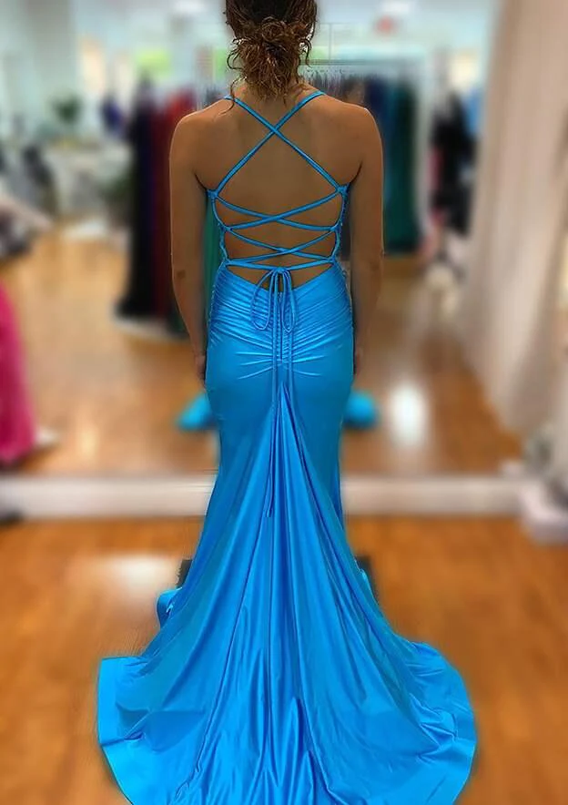 Elegant Blue V Neck Prom Dress With Split,Blue Formal Dress   cg25071