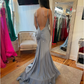 Silver Gray Shinny Long Party Dress Glam Prom Dress Formal Gown      cg25276