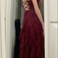 Spaghetti Straps Sexy Prom Dress Burgundy Tulle Long Evening Dresses    cg25340