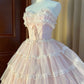 Pink Strapless Layers Tulle Long Party Dress, Glam Prom Dress Formal Gown      cg25275