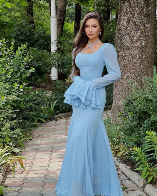 Light Blue Chiffon Prom Dress ,Long Party Dress      cg25263