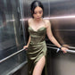 Green Elegant Evening Dress with Slit, Long Prom Dress     cg25236