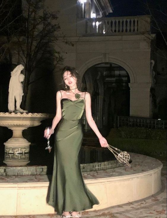 Mermaid Straps Satin Green Prom Dresses Formal Evening Dress      cg25237