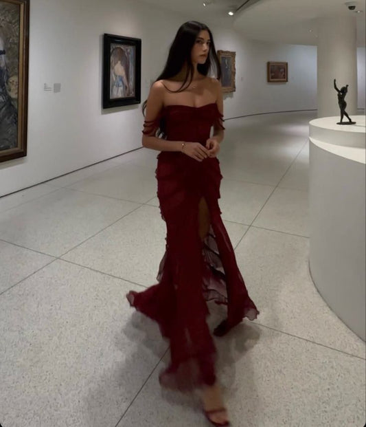 Sexy Burgundy Chiffon Long Prom Dresses Evening Dress      cg25244