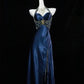 Navy Blue Halter Beaded Prom Dress Long Evening Dress      cg25264