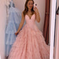 A Line Pink Tulle Long Prom Dresses Charming Evening Dress    cg25367