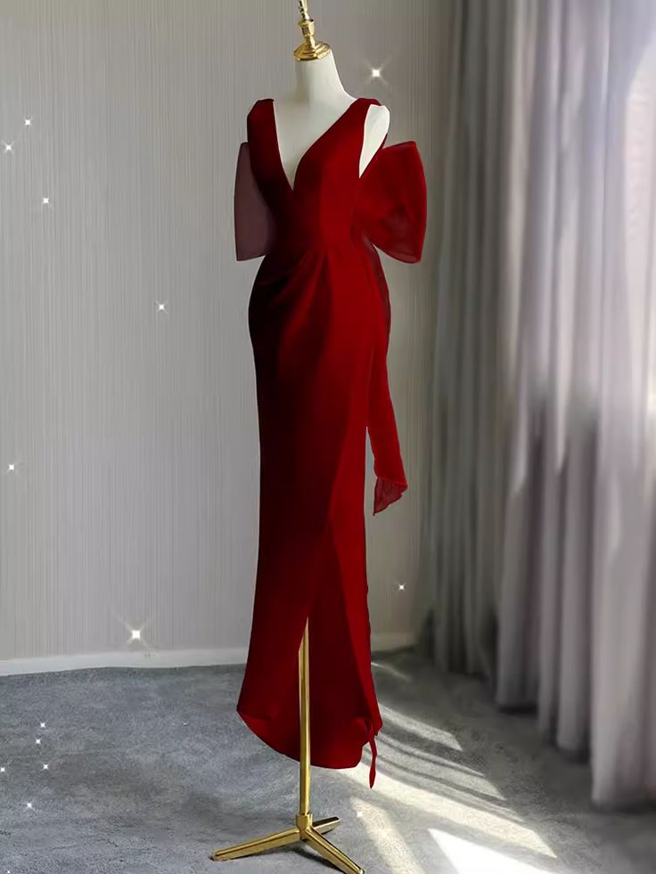 Sexy Sheath V neckline Long Senior Red Prom Dress Formal Dress     cg25119