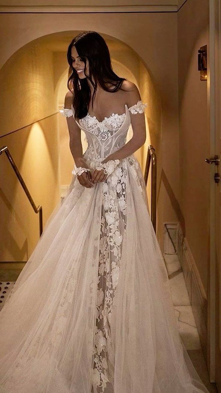 off the shoulder strapless sweetheart applique lace long sleeves long wedding dress     cg25374